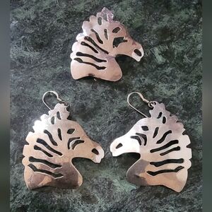 Vintage 925 Sterling Silver Zebra Earrings and Brooch Set